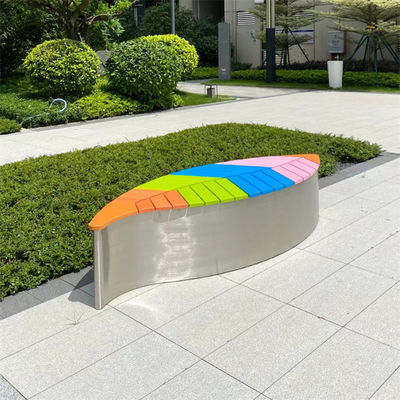 Colorful Leaf Shaped Outdoor Metal Bench Patio Stainless Steel Wooden