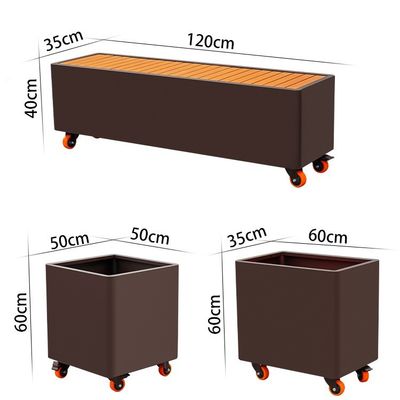 Μετακινούμενο κάθισμα κήπων καλλιεργητών λουλουδιών μετάλλων κήπων με τις ρόδες κιβωτίων καλλιεργητών