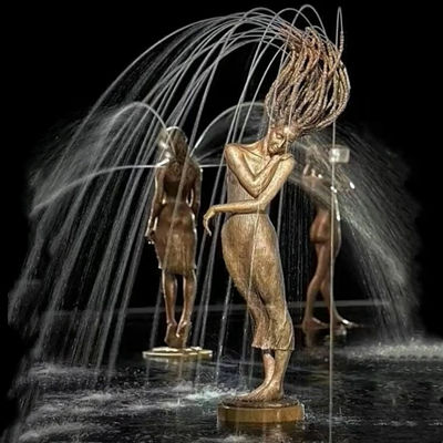 Bronze Woman Fountain Statue Lady Tossing Hair Sculptures Person Figure
