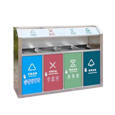 4 Compartment Waste Bins Stainless Steel Outdoor Trash Bins For Parks